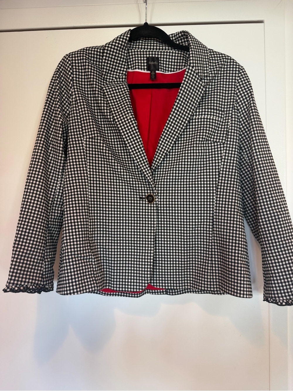 Rafaella - Black & White Gingham Women's Blazer with Red Lining